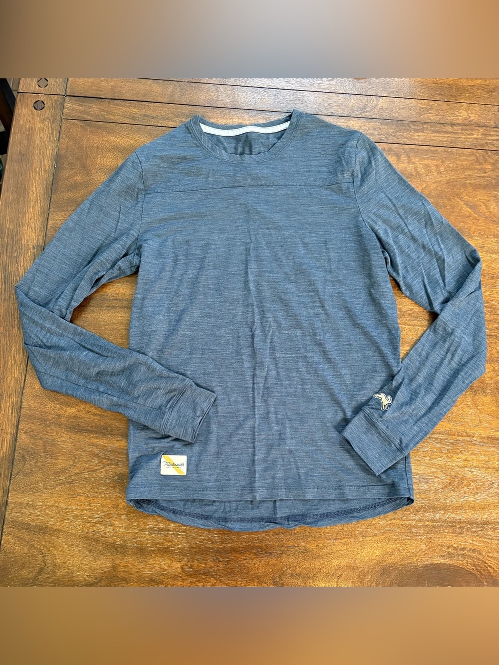 Tracksmith Harrier Long Sleeve Running Shirt Mens XS Blue Merino Wool Crew Neck